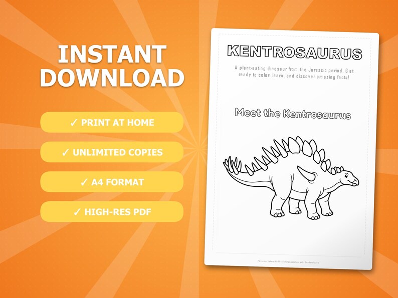 Kentrosaurus Dinosaur Activity Bundle | Printable Coloring Pages, Worksheets & Facts for Kids | Preschool Homeschool | Instant PDF image 4