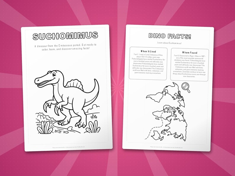 Suchomimus-activiteitenbundel dinosaurus | Kleurplaten, werkbladen, feiten (pdf-download) afbeelding 5