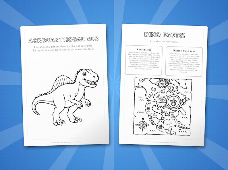 Pacchetto di attività sul dinosauro Acrocanthosaurus: pagine da colorare, schede didattiche e curiosità (PDF) immagine 5