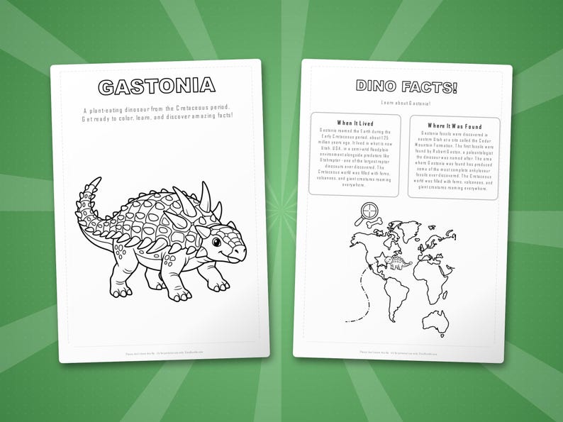 Gastonia Dinosaur Activity Bundle | Coloring Pages, Worksheets, Facts (PDF Download) image 5