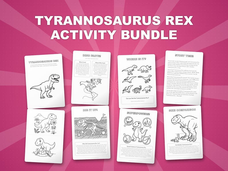 Tyrannosaurus Rex Activity Bundle | Coloring Pages, Worksheets, Facts (Instant PDF) image 1