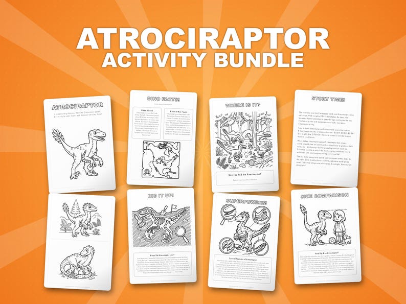 Atrociraptor Dinosaur Activity Bundle | Coloring Pages, Worksheets, Facts (PDF Download) image 1