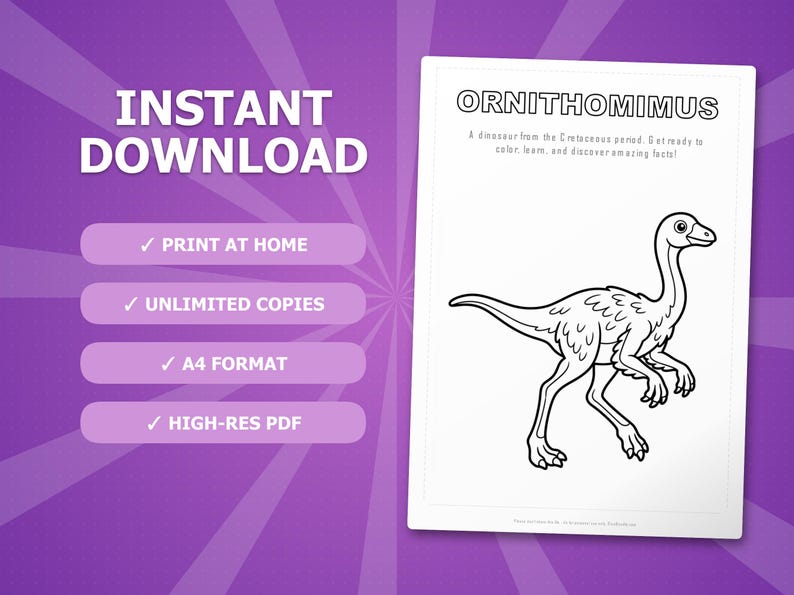 Ornithomimus Dinosaur Activity Bundle | Coloring Pages, Worksheets, Facts (PDF) image 4