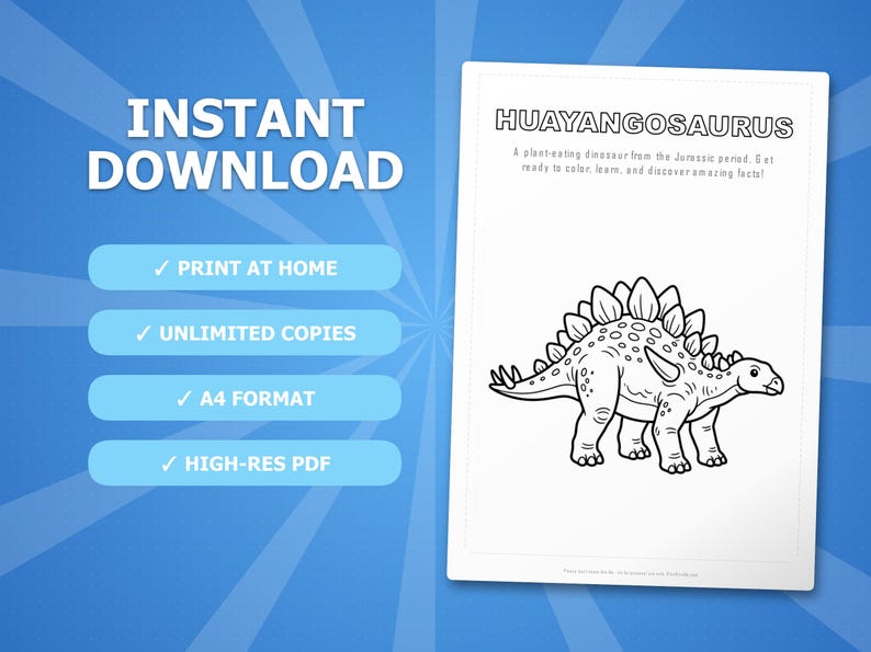 Zestaw aktywności z dinozaurem Huayangosaurus | Kolorowanki, arkusze ćwiczeń i ciekawostki do druku dla dzieci | Edukacja domowa dla przedszkolaków | Natychmiastowy plik PDF zdjęcie 4