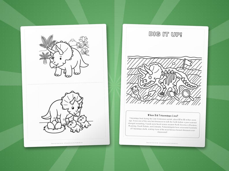 Triceratops Dinosaur Activity Bundle | Coloring Pages, Worksheets, Facts (PDF Download) image 7