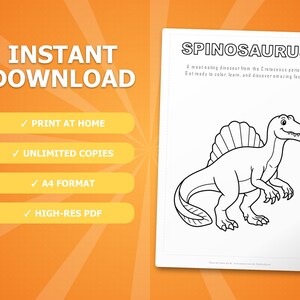 Spinosaurus Dinosaur Activity Bundle | Coloring Pages, Worksheets, Facts (PDF Download) image 4
