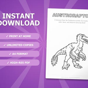 Austroraptor Dinosaur Activity Bundle | Coloring Pages, Worksheets, Facts (PDF) image 4