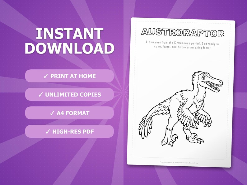 Austroraptor Dinosaur Activity Bundle | Coloring Pages, Worksheets, Facts (PDF) image 4