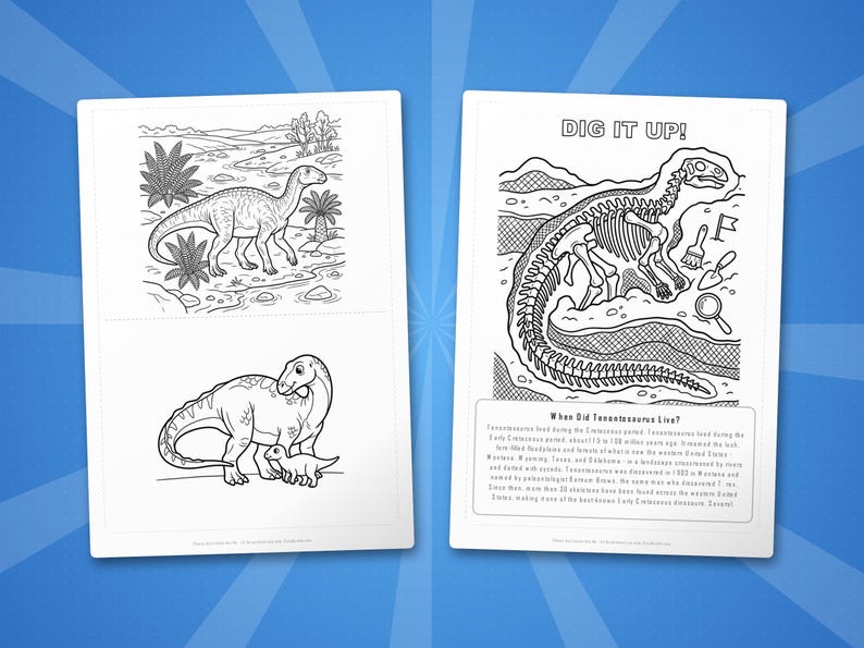 テノントサウルス恐竜アクティビティセット｜子供向け印刷可能な塗り絵、ワークシート、豆知識｜幼児向けホームスクール｜PDF即時ダウンロード 画像 7
