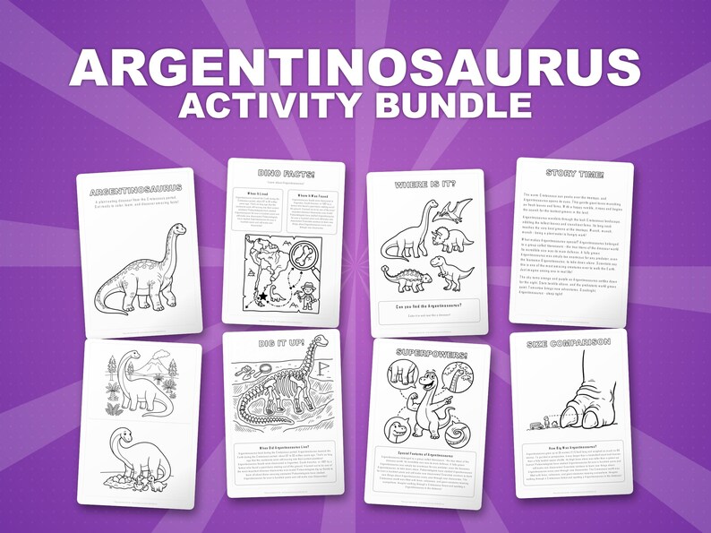 Argentinosaurus Dinosaurier Aktivität Bündel | Ausmalbilder, Arbeitsblätter, Fakten (PDF Download) Bild 1