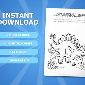 Activiteitsbundel lexoviosaurus dinosaurus | Afdrukbare kleurplaten, werkbladen en weetjes voor kinderen | Thuisonderwijs voorschoolse opvang | Directe pdf afbeelding 4