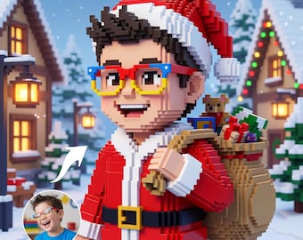 Custom Christmas Minecraft-Style Portrait from Photo (Digital File)