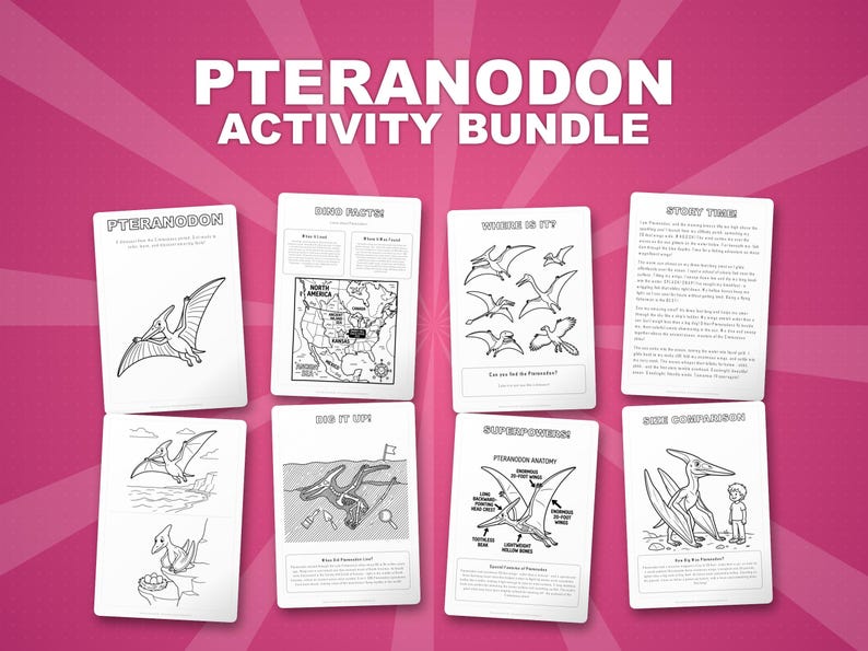 Pteranodon Dinosaur Activity Bundle | Coloring Pages, Worksheets, Facts (PDF Download) image 1