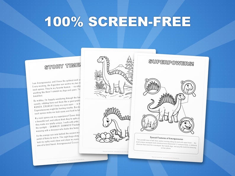 Amargasaurus Dinosaur Activity Bundle | Printable Coloring Pages, Worksheets & Facts for Kids | Preschool Homeschool | Instant PDF image 3