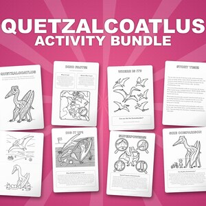 Quetzalcoatlus-activiteitenbundel dinosaurus | Kleurplaten, werkbladen, feiten (pdf-download) afbeelding 1