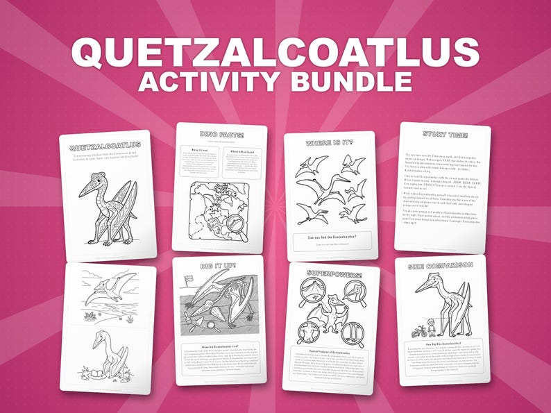 Quetzalcoatlus-activiteitenbundel dinosaurus | Kleurplaten, werkbladen, feiten (pdf-download) afbeelding 1