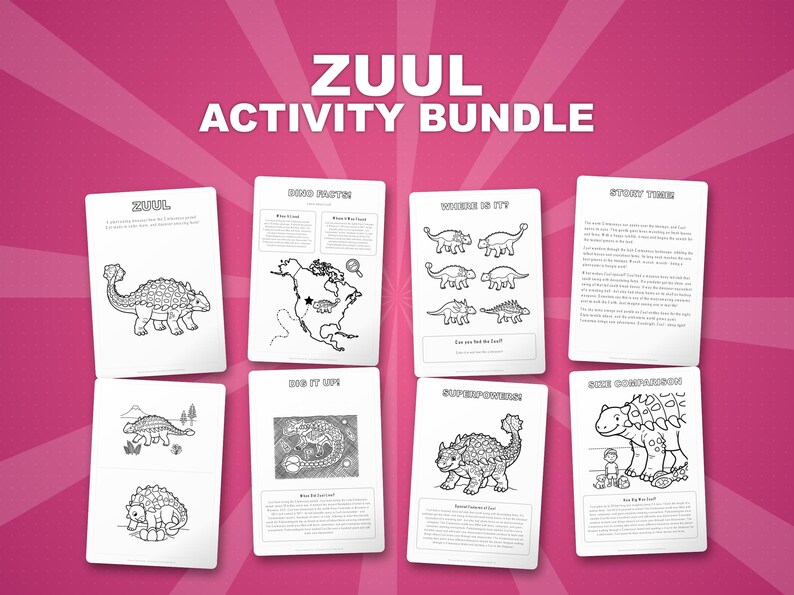 Zuul Dinosaur Activity Bundle | Printable Coloring Pages, Worksheets (PDF Download) image 1