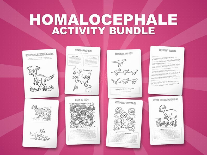 Homalocephale Dinosaurier Aktivität Bündel | Ausmalbilder, Arbeitsblätter, Fakten (PDF) Bild 1