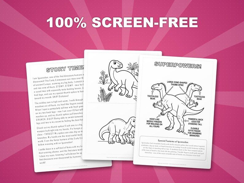 Iguanodon Dinosaur Activity Bundle | Printable Coloring Pages, Worksheets & Facts for Kids | Preschool Homeschool | Instant PDF image 3