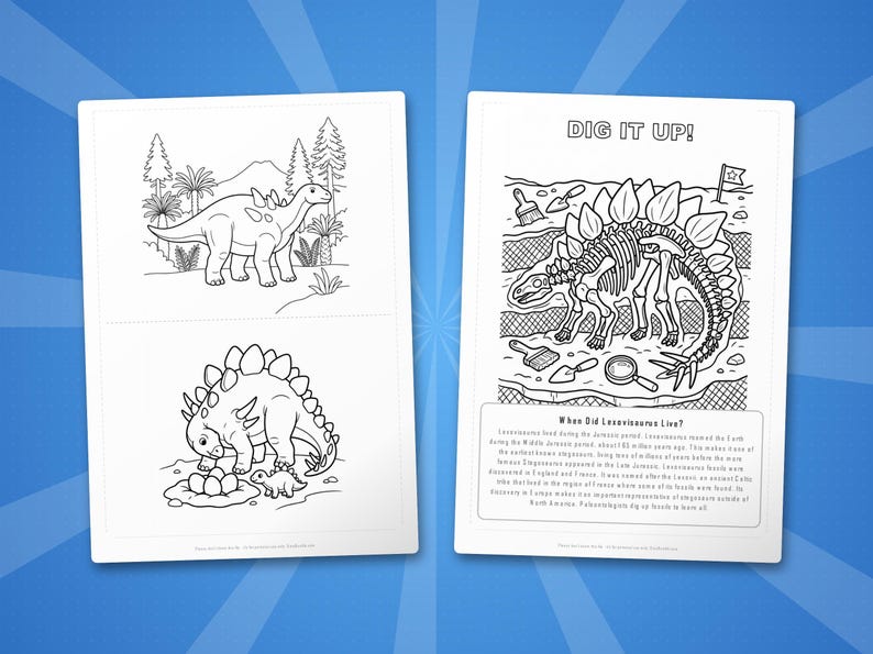 Activiteitsbundel lexoviosaurus dinosaurus | Afdrukbare kleurplaten, werkbladen en weetjes voor kinderen | Thuisonderwijs voorschoolse opvang | Directe pdf afbeelding 7
