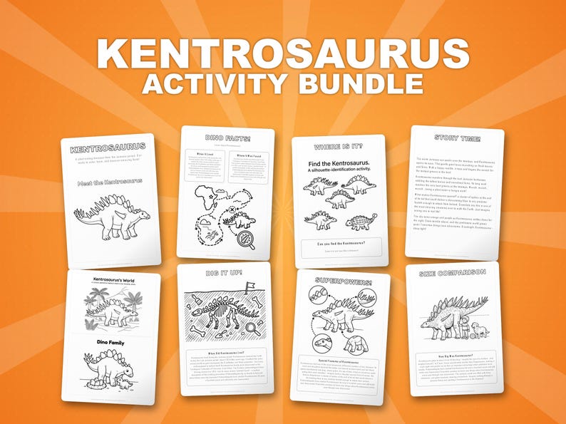 Kentrosaurus Dinosaur Activity Bundle | Printable Coloring Pages, Worksheets & Facts for Kids | Preschool Homeschool | Instant PDF image 1