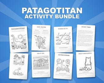 パタゴティタン恐竜アクティビティセット｜印刷可能な塗り絵、ワークシート（PDFダウンロード）