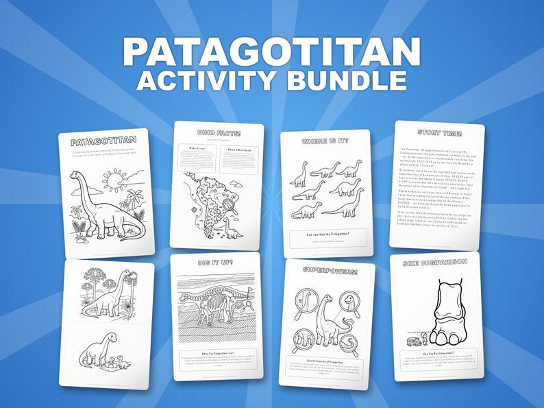 Patagotitan Dinosaur Activity Bundle | Printable Coloring Pages, Worksheets (PDF Download) image 1