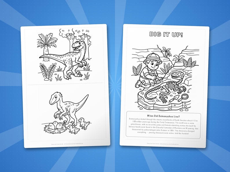 Deinonychus Dinosaur Activity Bundle | Coloring Pages, Worksheets, Facts (PDF Download) image 7