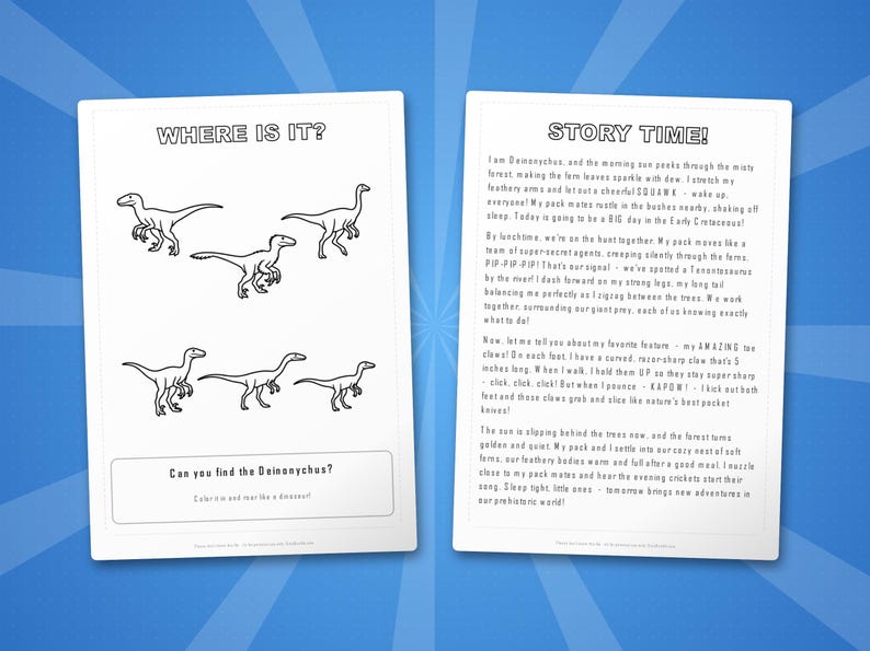 Deinonychus Dinosaur Activity Bundle | Coloring Pages, Worksheets, Facts (PDF Download) image 6