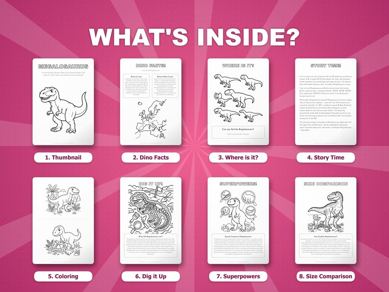 Megalosaurus Dinosaur Activity Bundle | Printable Coloring Pages, Worksheets & Facts for Kids | Preschool Homeschool | Instant PDF image 2