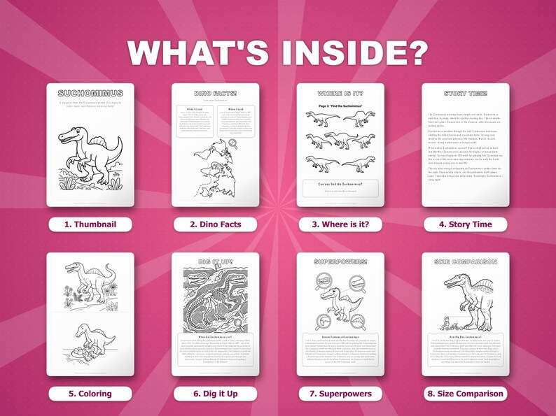 Suchomimus-activiteitenbundel dinosaurus | Kleurplaten, werkbladen, feiten (pdf-download) afbeelding 2