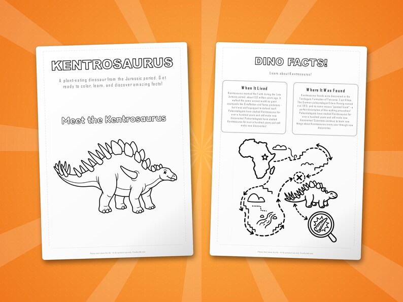 Kentrosaurus Dinosaur Activity Bundle | Printable Coloring Pages, Worksheets & Facts for Kids | Preschool Homeschool | Instant PDF image 5