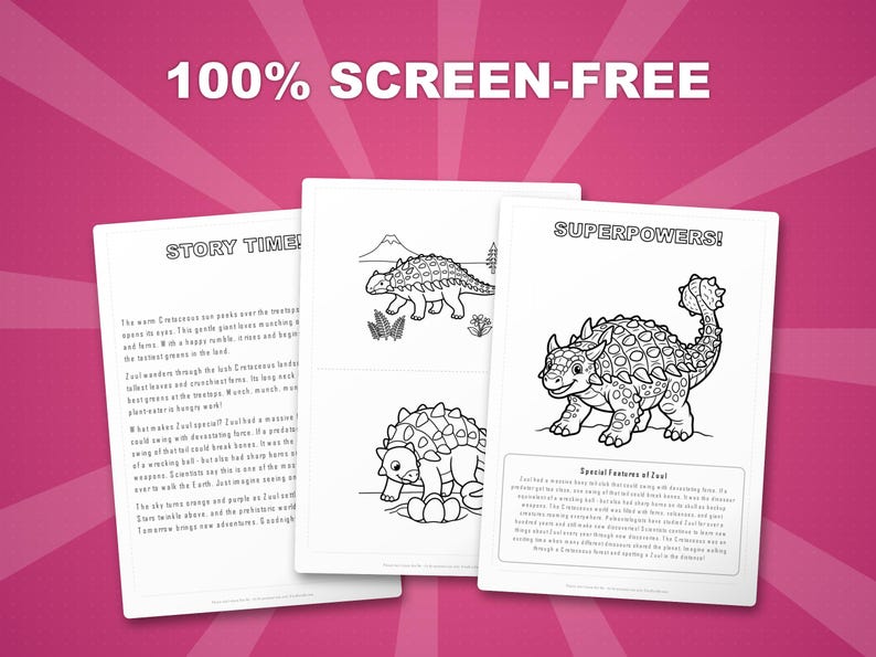 Zuul Dinosaur Activity Bundle | Printable Coloring Pages, Worksheets (PDF Download) image 3