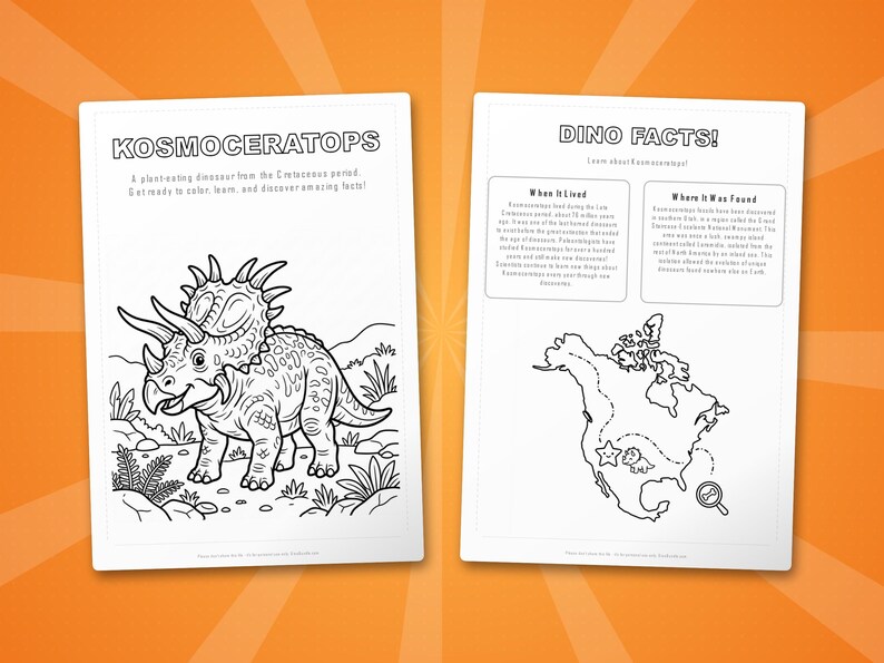 コスモケラトプス恐竜アクティビティセット｜子供向け印刷可能な塗り絵、ワークシート、豆知識｜幼児向けホームスクール｜PDF即時ダウンロード 画像 5