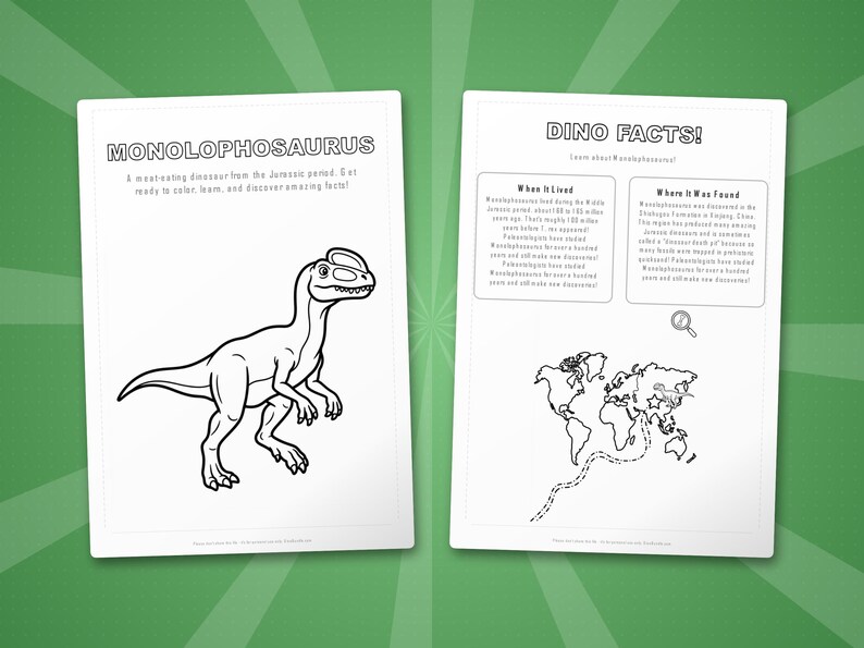 Monolophosaurus Dinosaur Activity Bundle | Coloring Pages, Worksheets, Facts (PDF) image 5