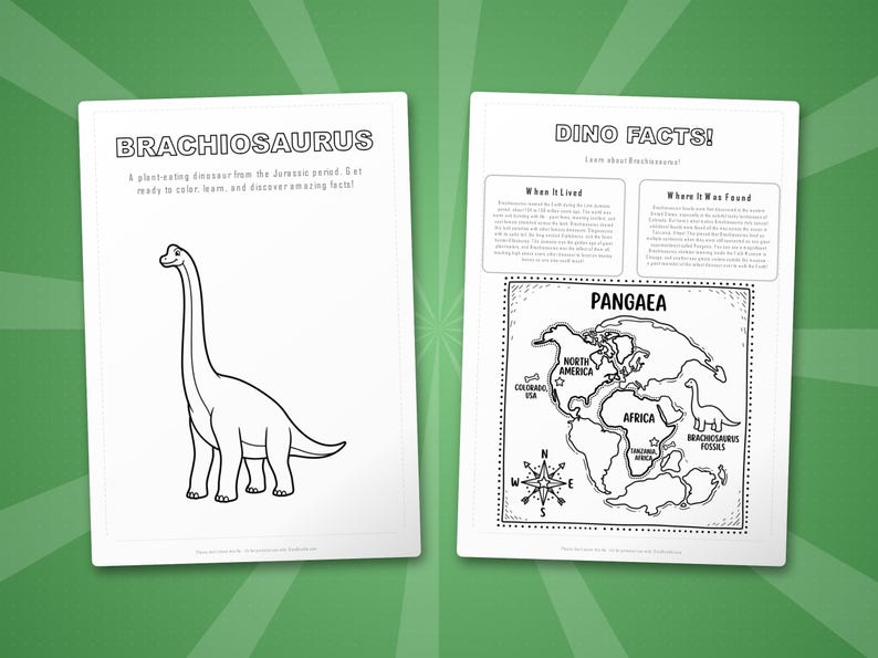 Activiteitenbundel brachiosaurus-dinosaurus | Kleurplaten, werkbladen, feiten (pdf-download) afbeelding 5