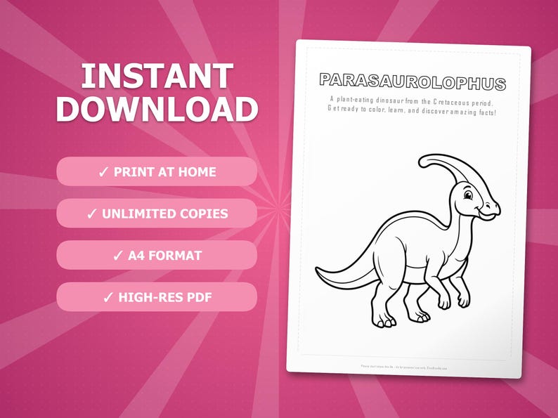 Activiteitenbundel dinosaurus Parasaurolophus | Kleurplaten, werkbladen, feiten (pdf-download) afbeelding 4