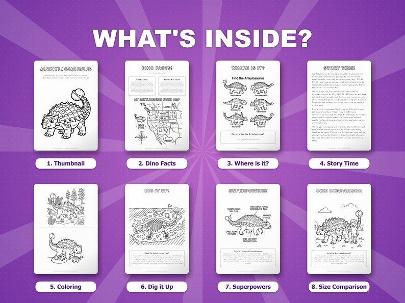 Ankylosaurus Dinosaur Activity Bundle | Printable Coloring Pages, Worksheets, Facts (PDF) image 2