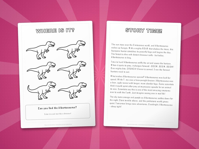 Albertosaurus dinosaurus activiteitenbundel | Afdrukbare kleurplaten, werkbladen en weetjes voor kinderen | Thuisonderwijs voorschoolse opvang | Directe pdf afbeelding 6