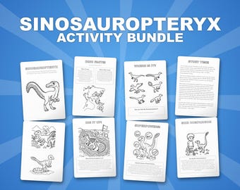 Sinosauropteryx Dinosaur Activity Bundle | Coloring Pages, Worksheets, Facts (PDF)