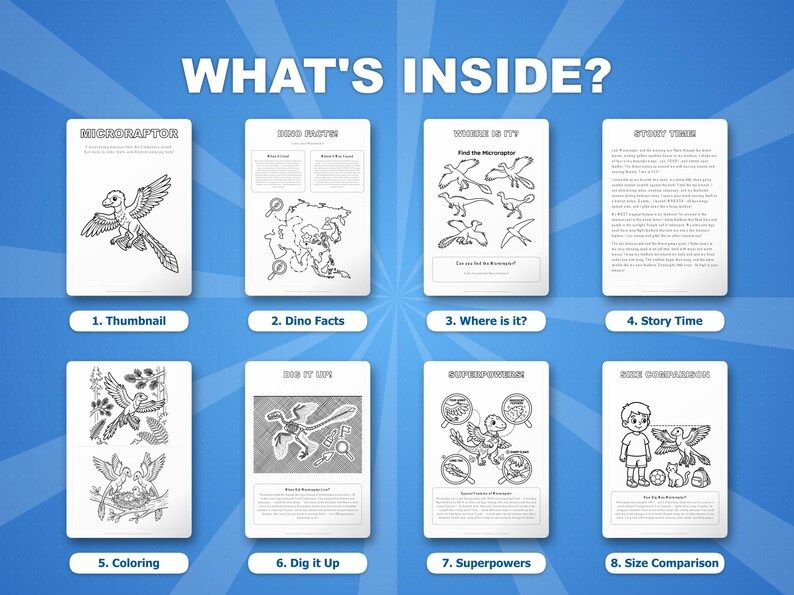 Ensemble d'activités dinosaure microraptor | Coloriages à imprimer, feuilles d'exercices et faits divers pour les enfants | Préscolaire École à la maison | PDF instantané image 2