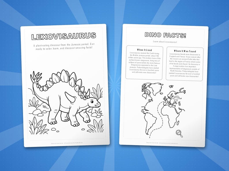 Activiteitsbundel lexoviosaurus dinosaurus | Afdrukbare kleurplaten, werkbladen en weetjes voor kinderen | Thuisonderwijs voorschoolse opvang | Directe pdf afbeelding 5