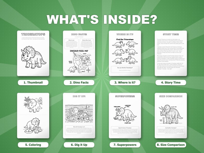 Triceratops Dinosaur Activity Bundle | Coloring Pages, Worksheets, Facts (PDF Download) image 2