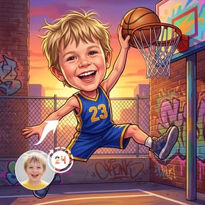 Custom Basketball Caricature | Personalized Basketball Cartoon Portrait from Photo | Sports Gift for Kids, Teen, Adults | Digital Art Print