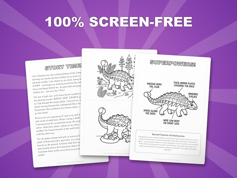 Ankylosaurus Dinosaur Activity Bundle | Printable Coloring Pages, Worksheets, Facts (PDF) image 3