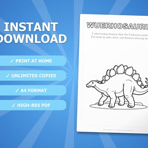 Wuerhosaurus Dinosaur Activity Bundle | Printable Coloring Pages, Worksheets & Facts for Kids | Preschool Homeschool | Instant PDF image 4