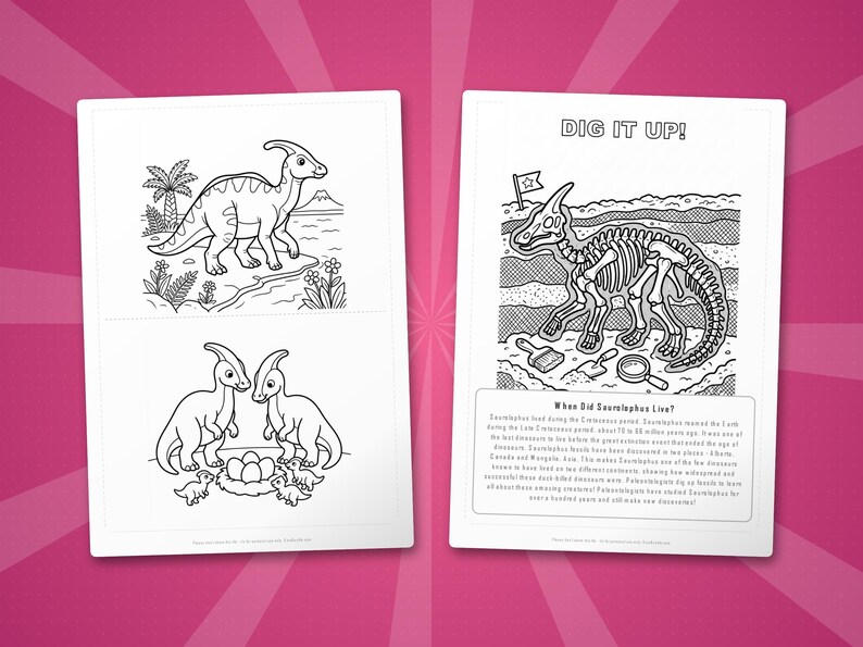 Saurolophus Dinosaur Activity Pack | Coloring Pages, Worksheets, Facts (Instant PDF) image 7