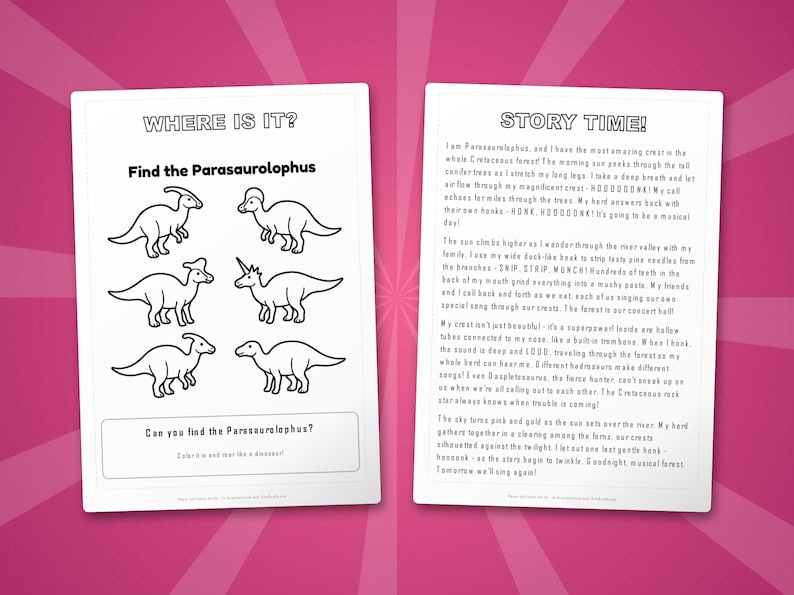 Activiteitenbundel dinosaurus Parasaurolophus | Kleurplaten, werkbladen, feiten (pdf-download) afbeelding 6