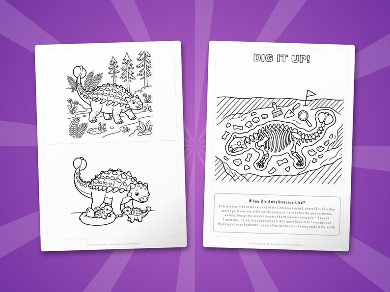 Ankylosaurus Dinosaur Activity Bundle | Printable Coloring Pages, Worksheets, Facts (PDF) image 7