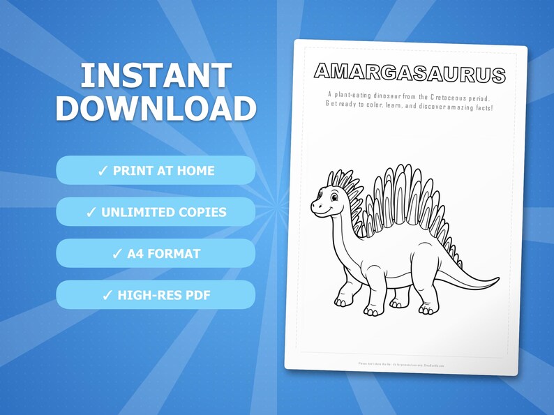 Amargasaurus Dinosaur Activity Bundle | Printable Coloring Pages, Worksheets & Facts for Kids | Preschool Homeschool | Instant PDF image 4
